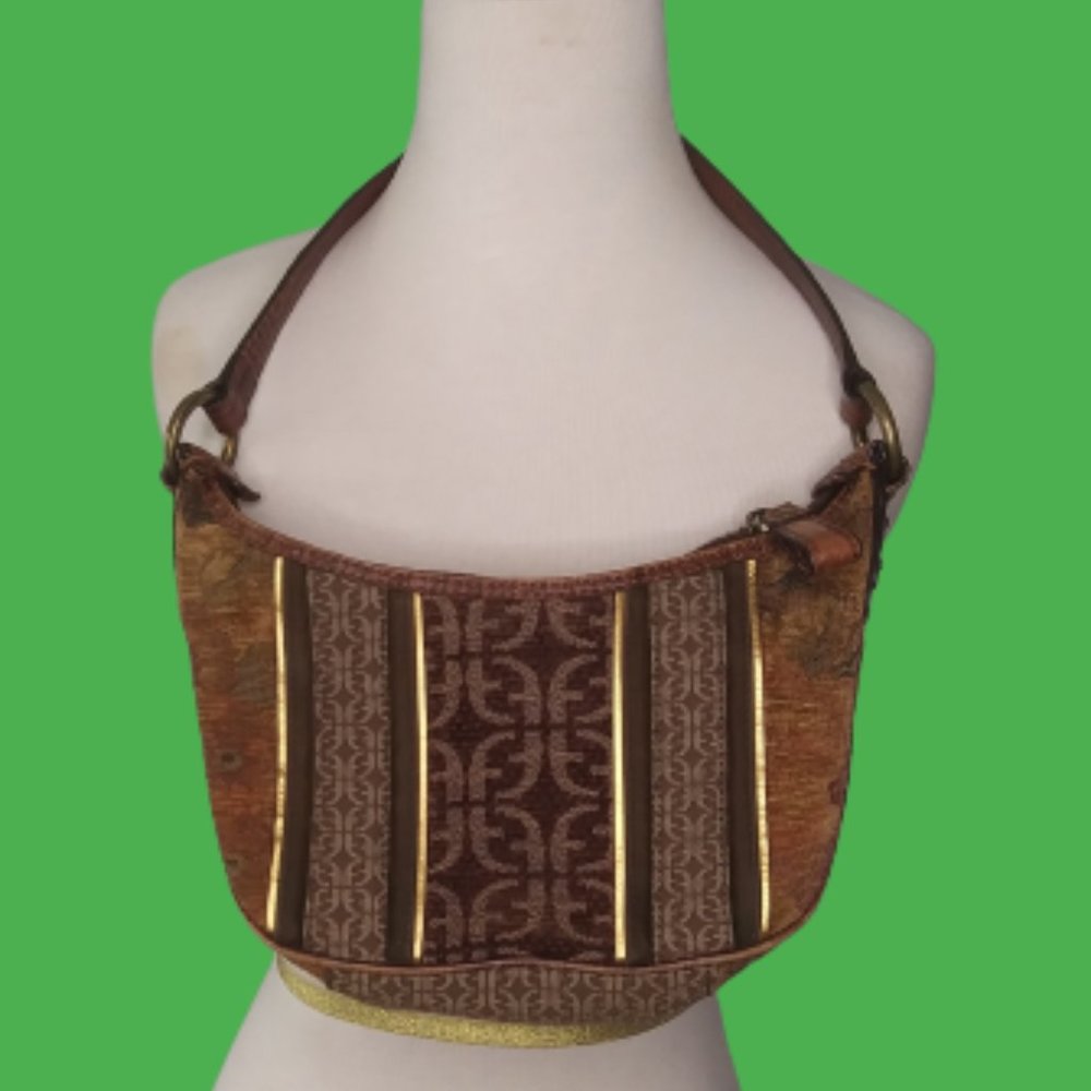 FOSSIL tapestry carpet boho handbag Leather strap Vintage  Y2K 90s